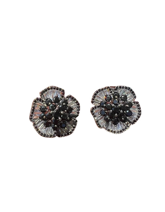 Black Flower n CZ Earrings