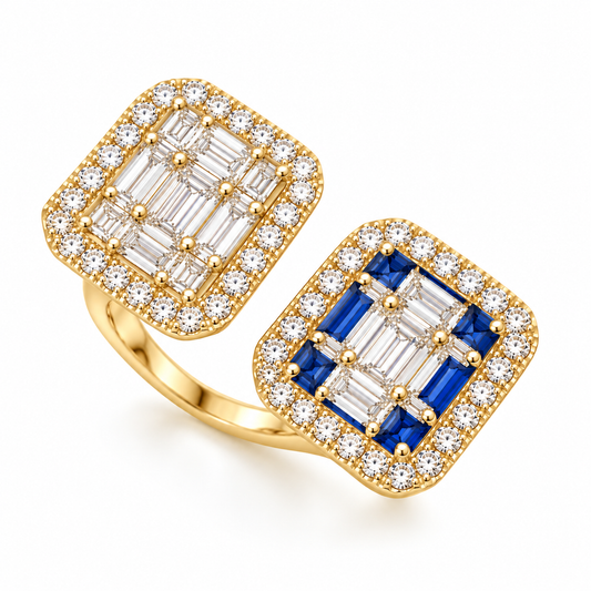 Blue Double Squared Ring