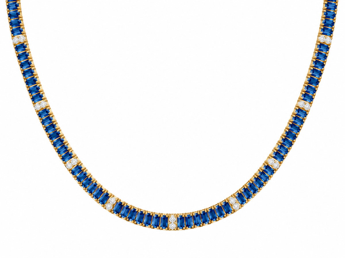 Blue Sapphire Oval Tennis Necklace