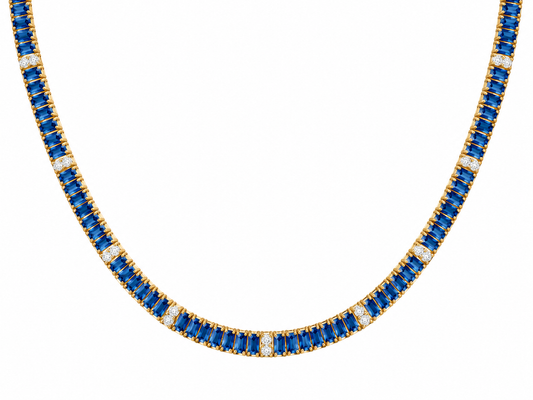 Blue Sapphire Oval Tennis Necklace