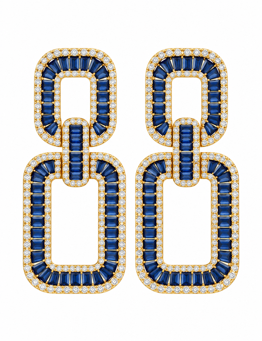 Blue Squared Hanging Earrings