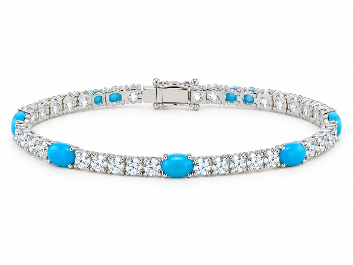 Tennis Bracelet with oval blue turquoise