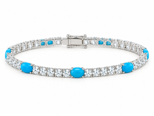 Tennis Bracelet with oval blue turquoise