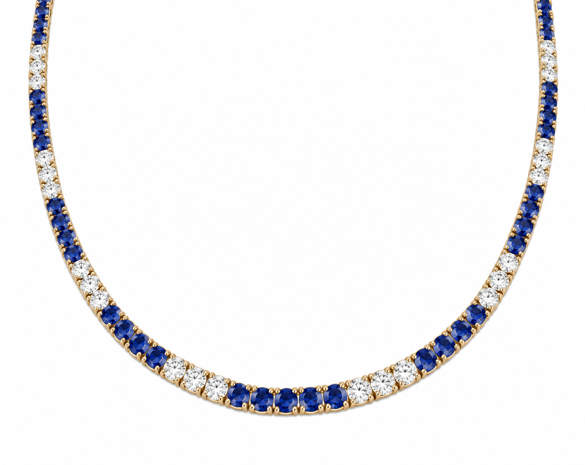 Blue Sapphire & CZ Tennis Necklace