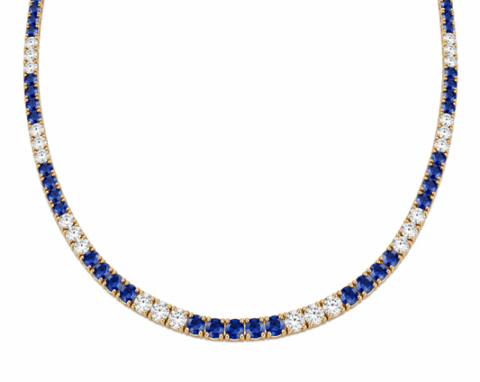 Blue Sapphire & CZ Tennis Necklace