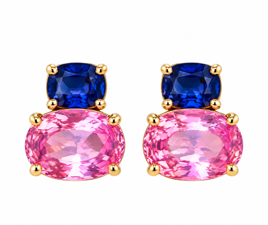 Double Oval Blue X Pink Sapphire Earrings