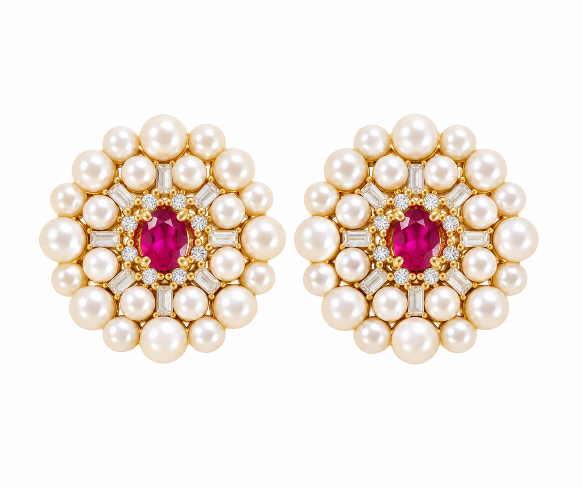 Cluster Pearl Stud Earrings