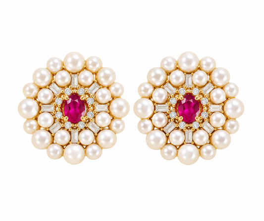 Cluster Pearl Stud Earrings