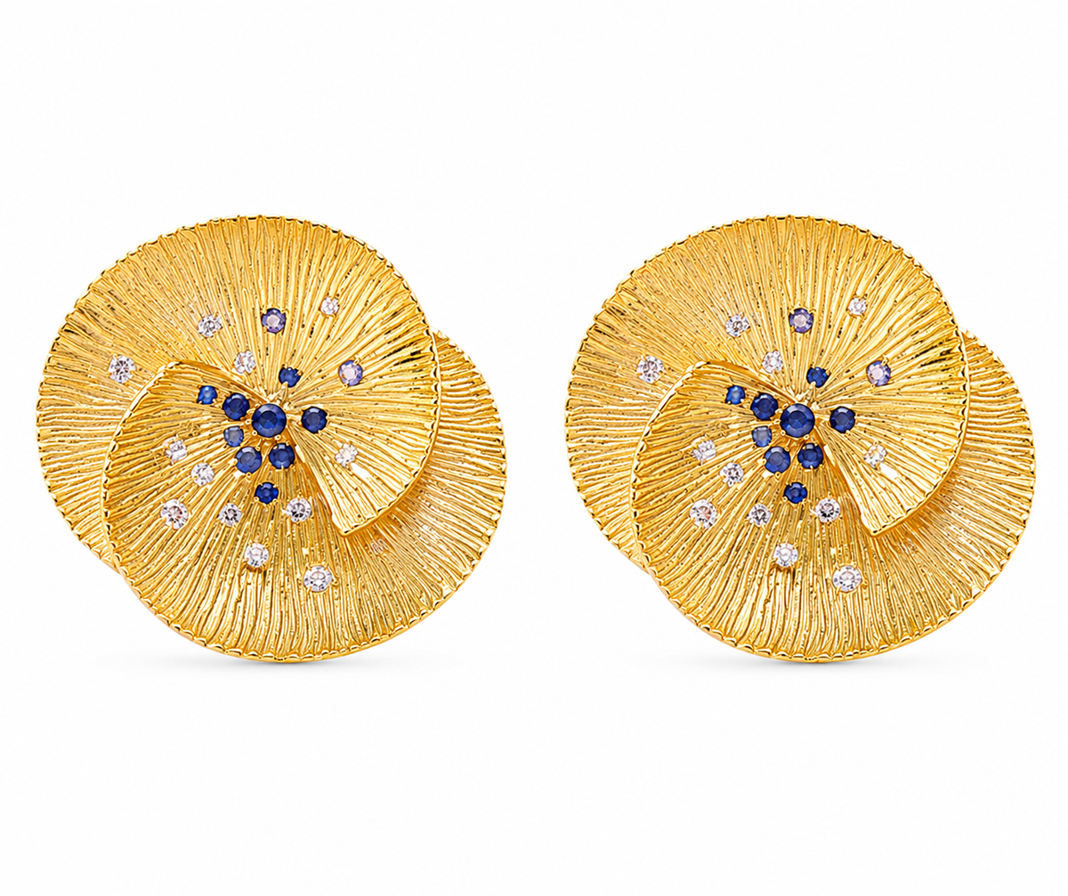 Blue Waved Ribbed Splashed CZ Earring