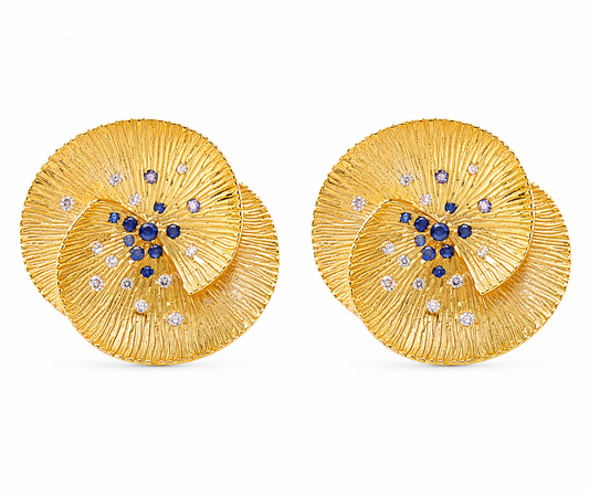 Blue Waved Ribbed Splashed CZ Earring