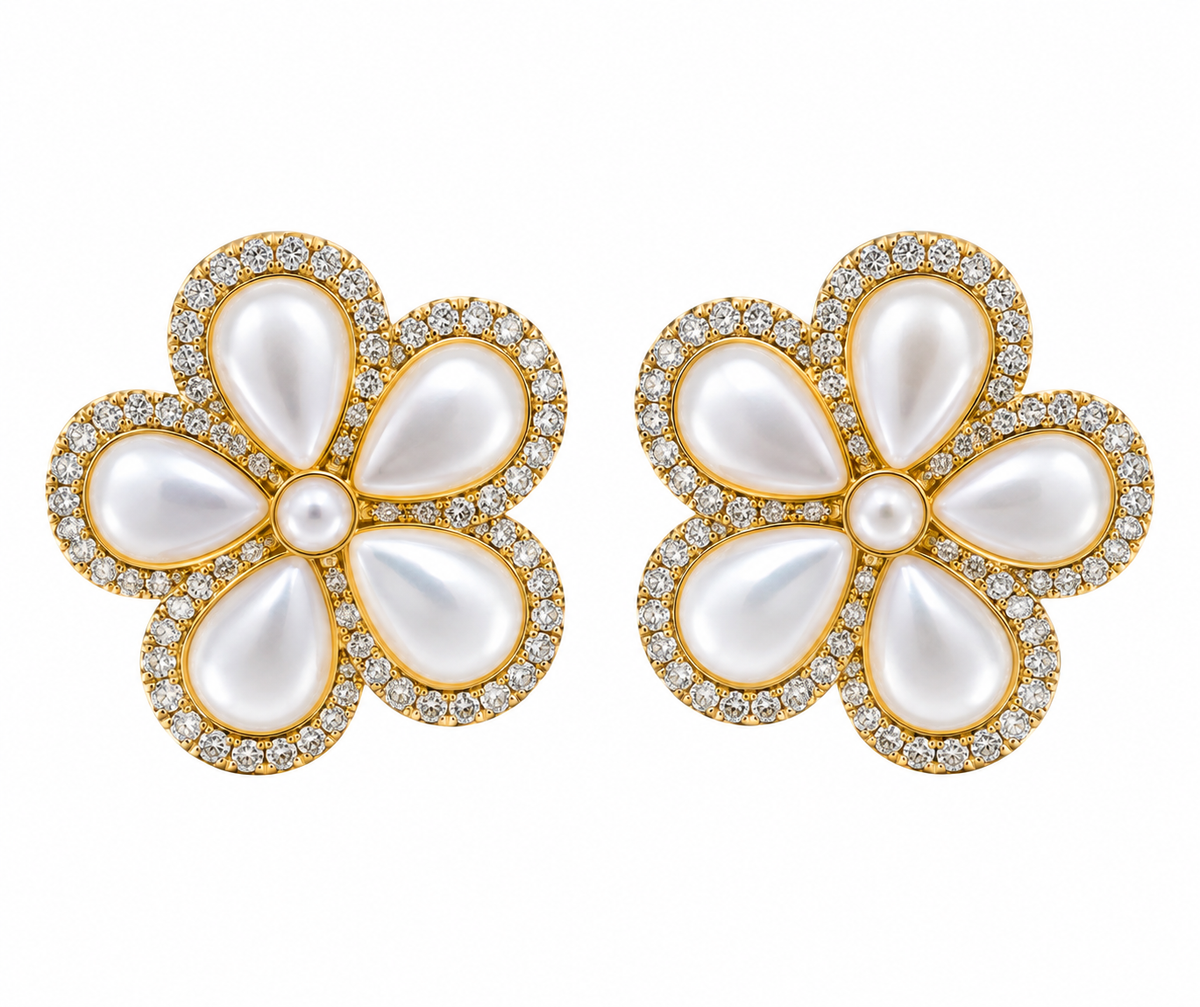 WHITE X FLORAL EARRINGS