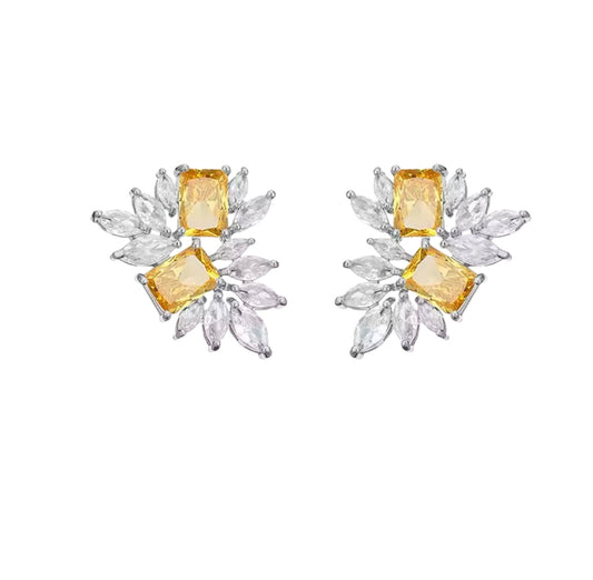 Yellow Topaz x CZ Clustered Earrings