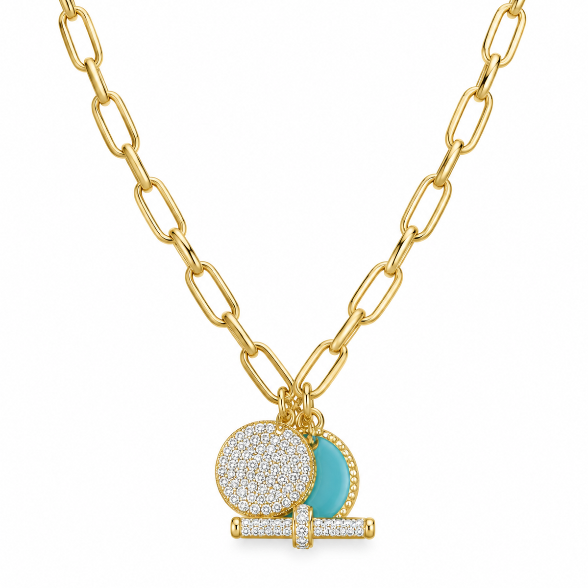 Turquoise charm Paperclip Necklace