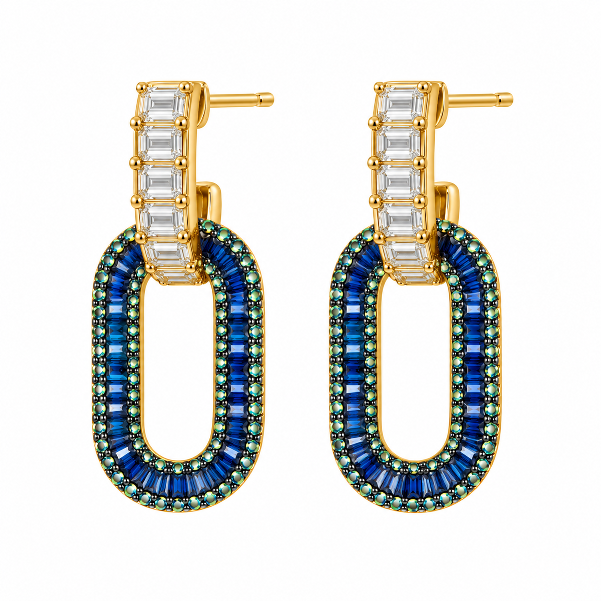 Green X Blue Statement Earrings