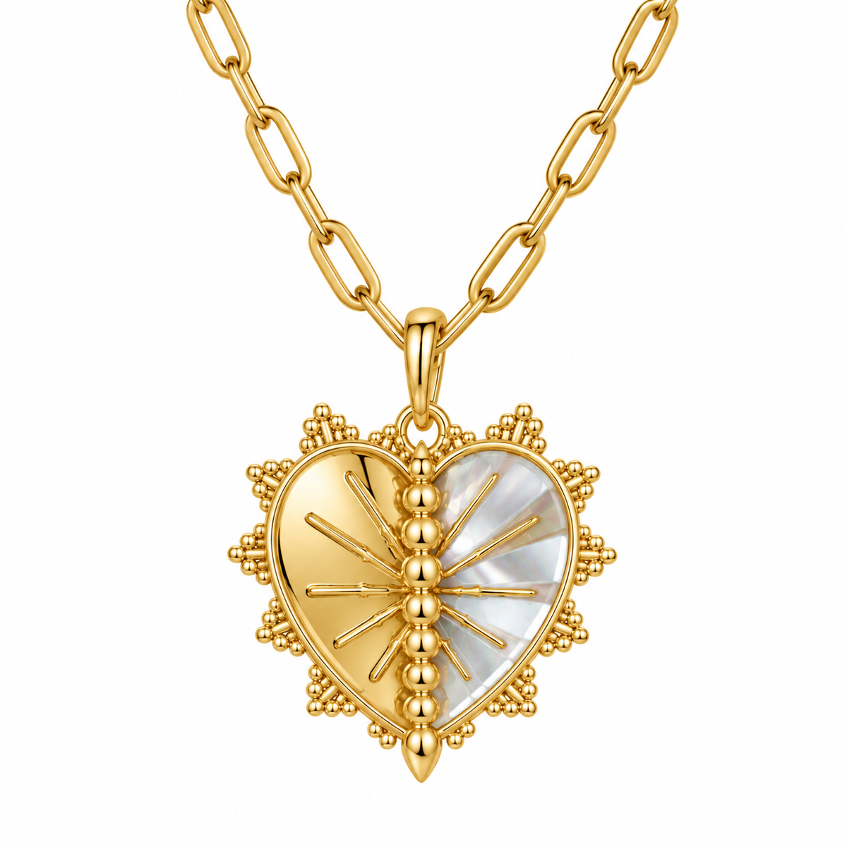 Pearl Spiked Heart Paperclip Necklace