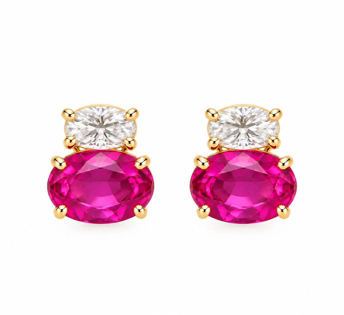Double Oval CZ x Pink Earrings
