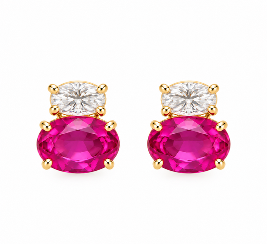 Double Oval CZ x Pink Earrings