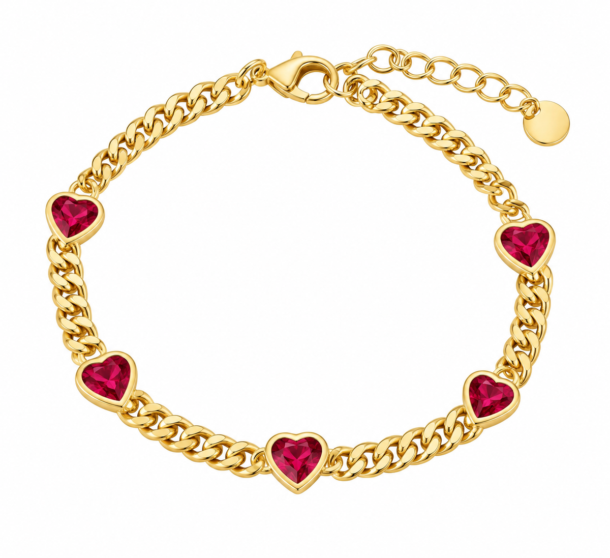 Ruby Red Heart Chain Bracelet