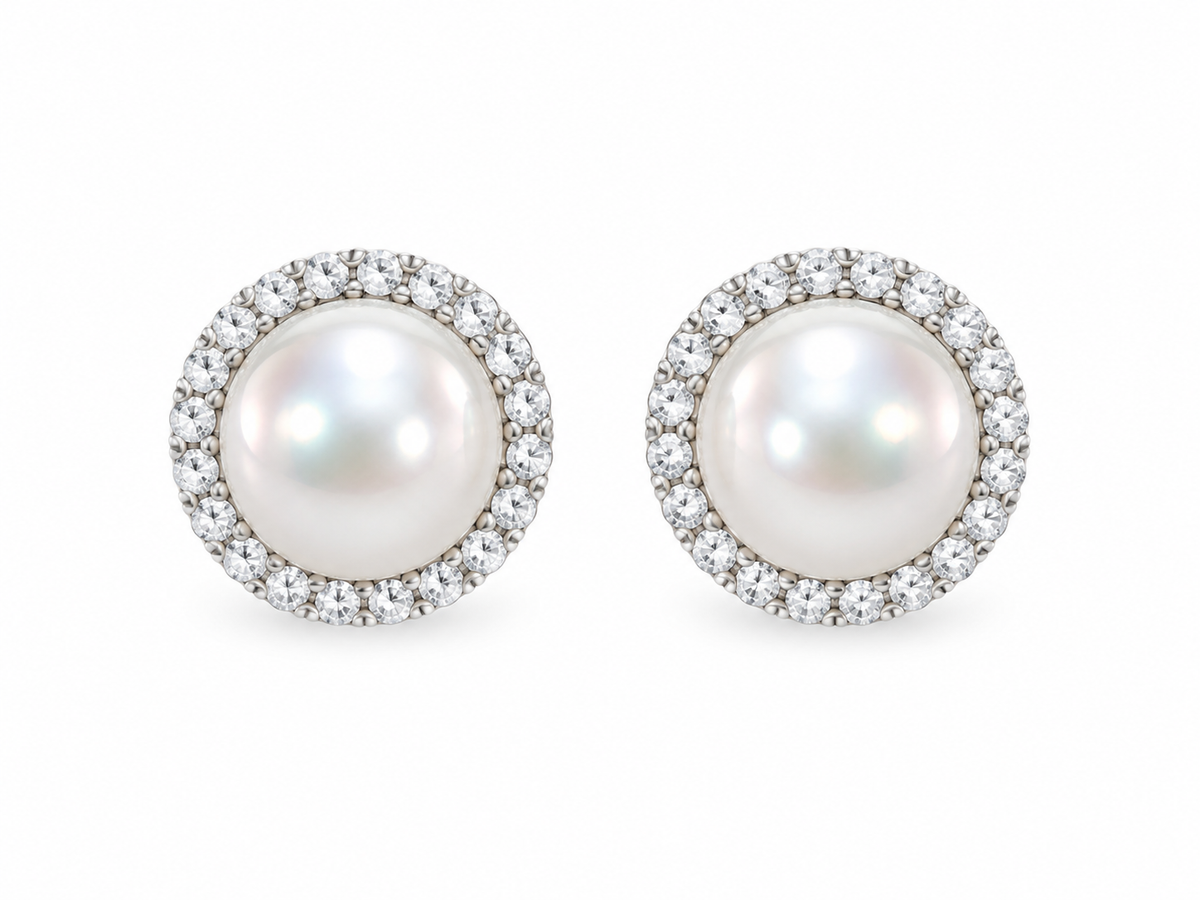 Pearl With Halo Stud Earrings