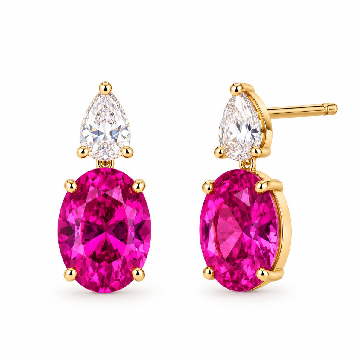 Deep Pink Oval Hanging Stud Earrings