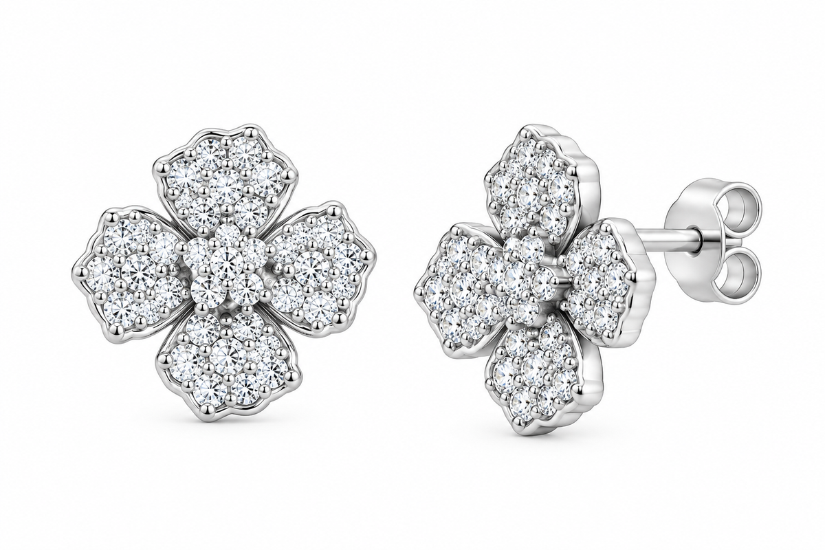 Double Flower Pave Earrings