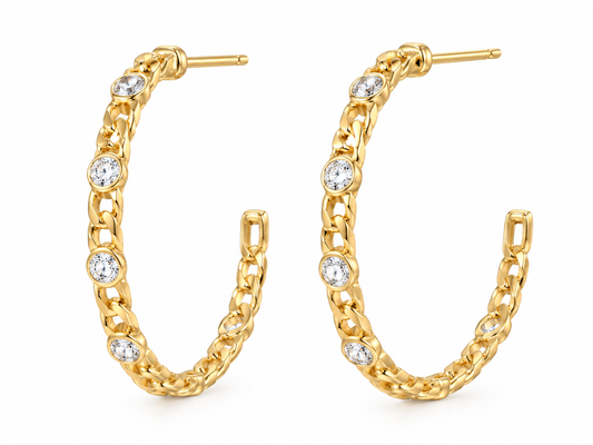 Chain Bezel CZ hoop Earring