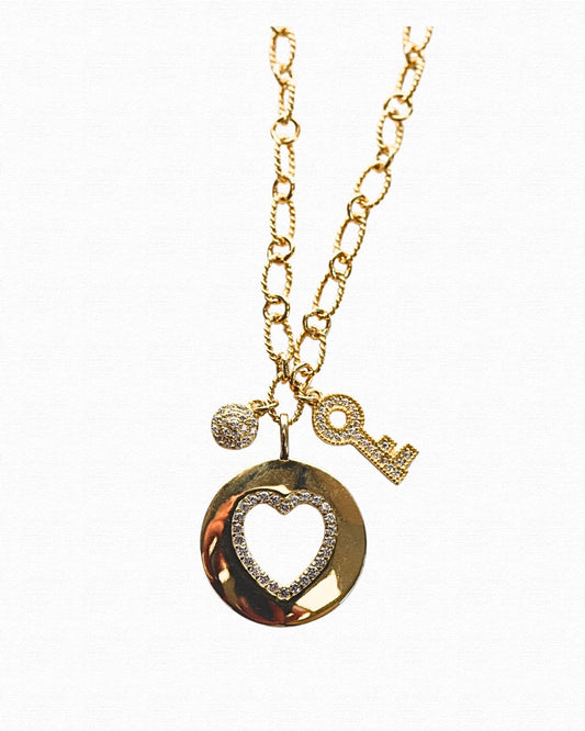 Heart Disc Charm Necklace