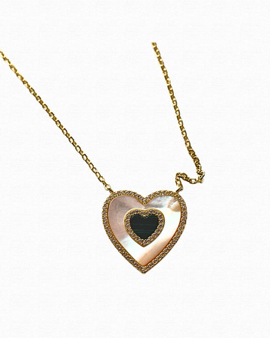 Mother of Pearl X Lapis Heart Necklace