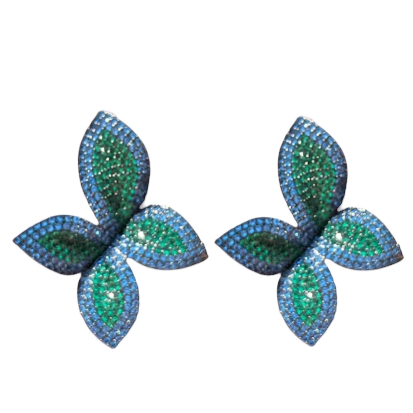 CJ Blue Turquoise x Green Flower Earrings