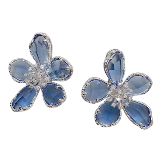 Blue Glassy Flower Earrings