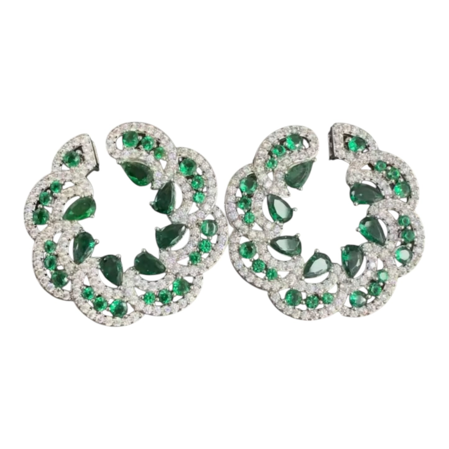 Emerald Green X CZ Round Earrings