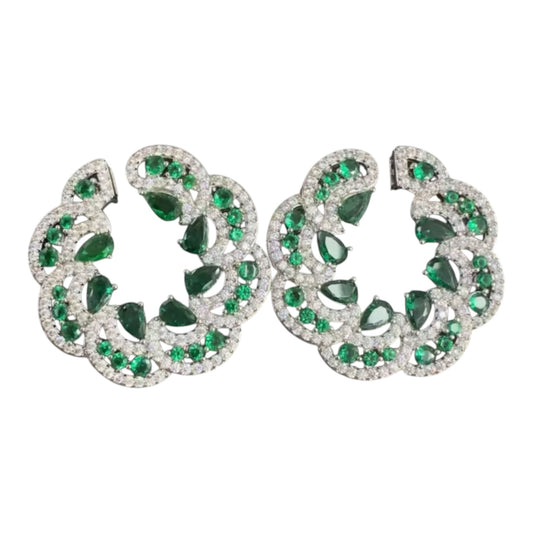 Emerald Green X CZ Round Earrings