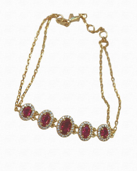 Ruby Red Oval Double Chained Bracelet