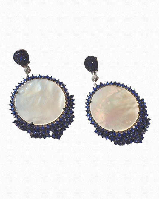 Mother of Pearl X Blue Sapphire Earrings