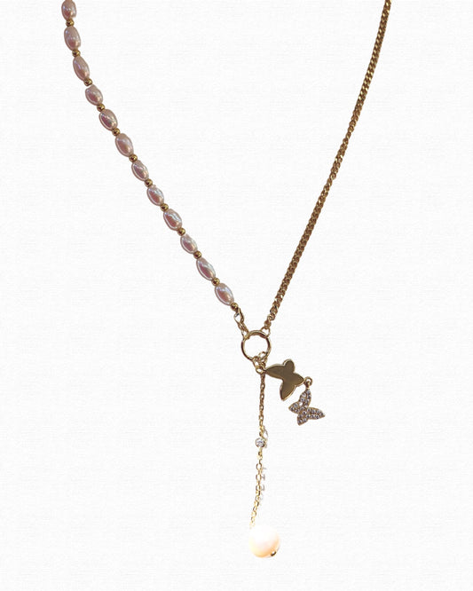 Pearl Charm Lariat Necklace