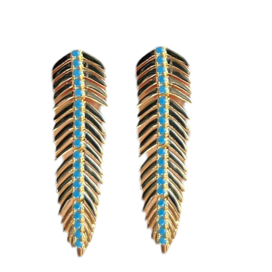 Feather Gold & Turquoise Hoops