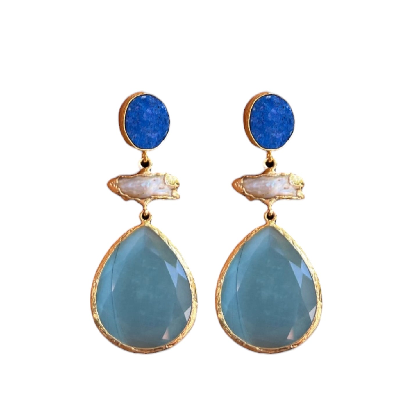 Blue X Pearl Earrings