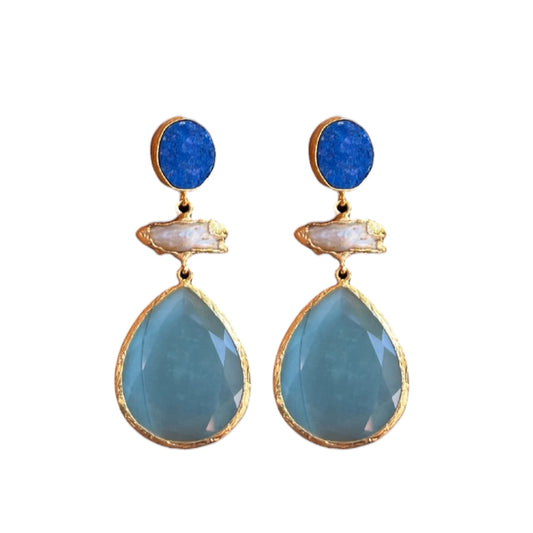 Blue X Pearl Earrings