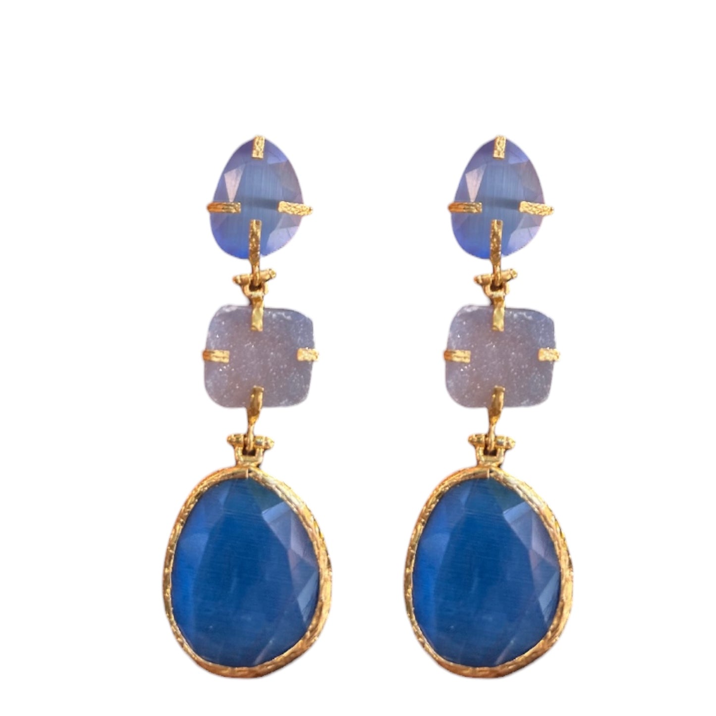Triple Blue Stoned Earrings