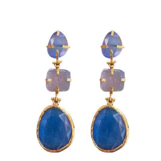 Triple Blue Stoned Earrings