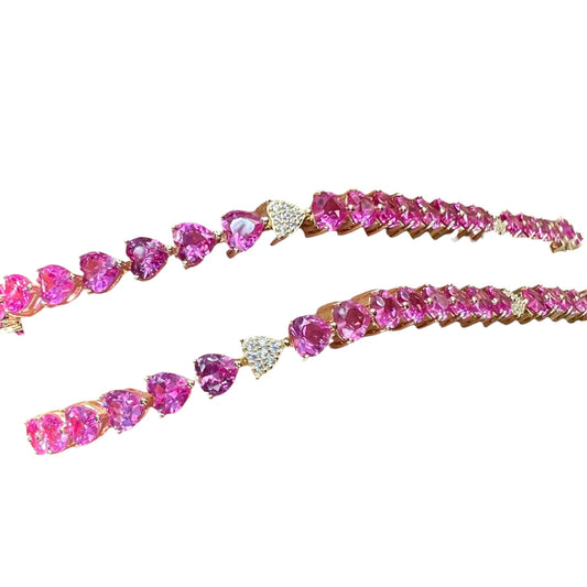 Pink Sapphire Heart Tennis Bracelet