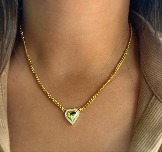 Puff Heart Boarded CZ Necklace