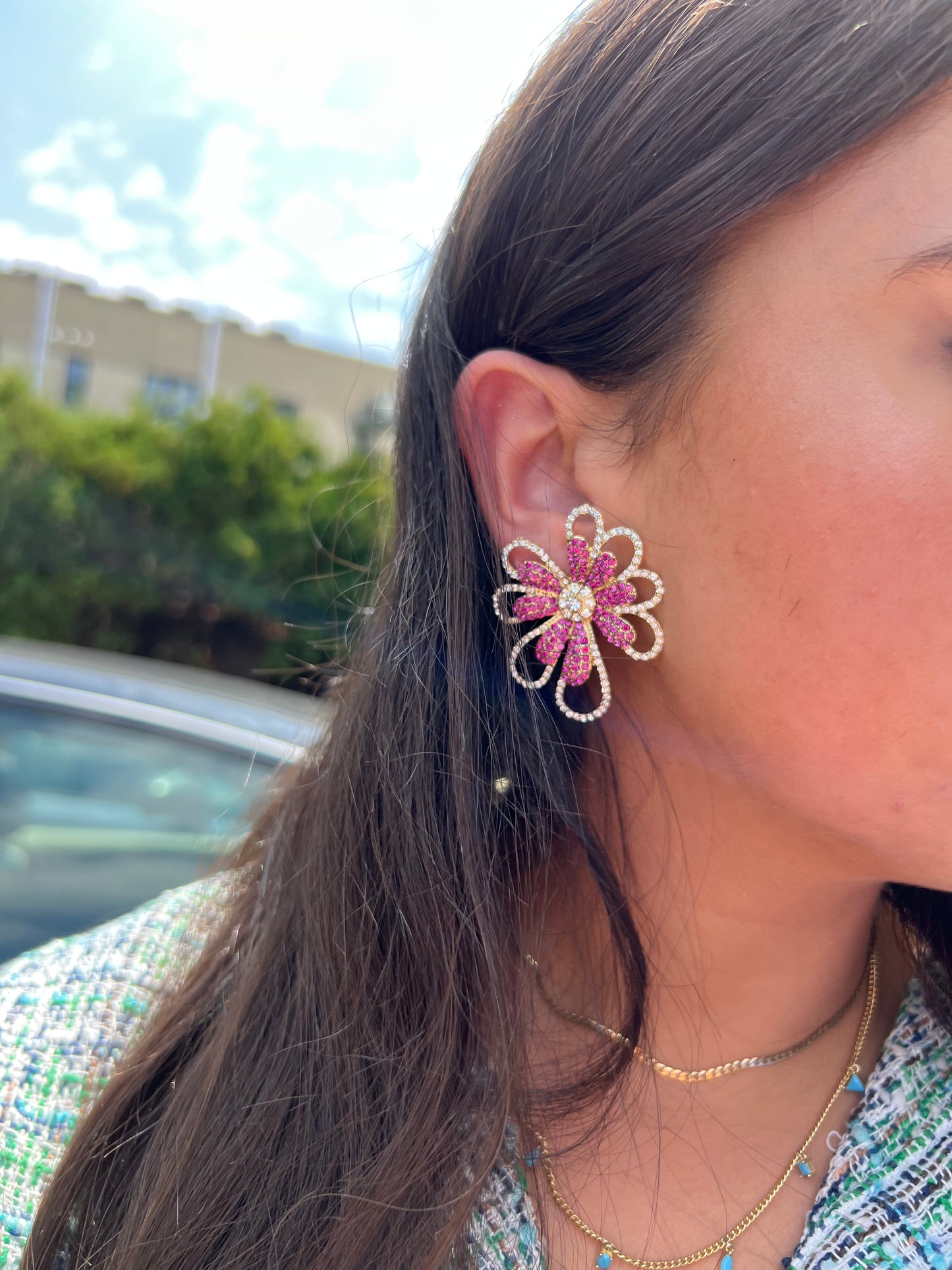 Pink X Gold Flower Earrings