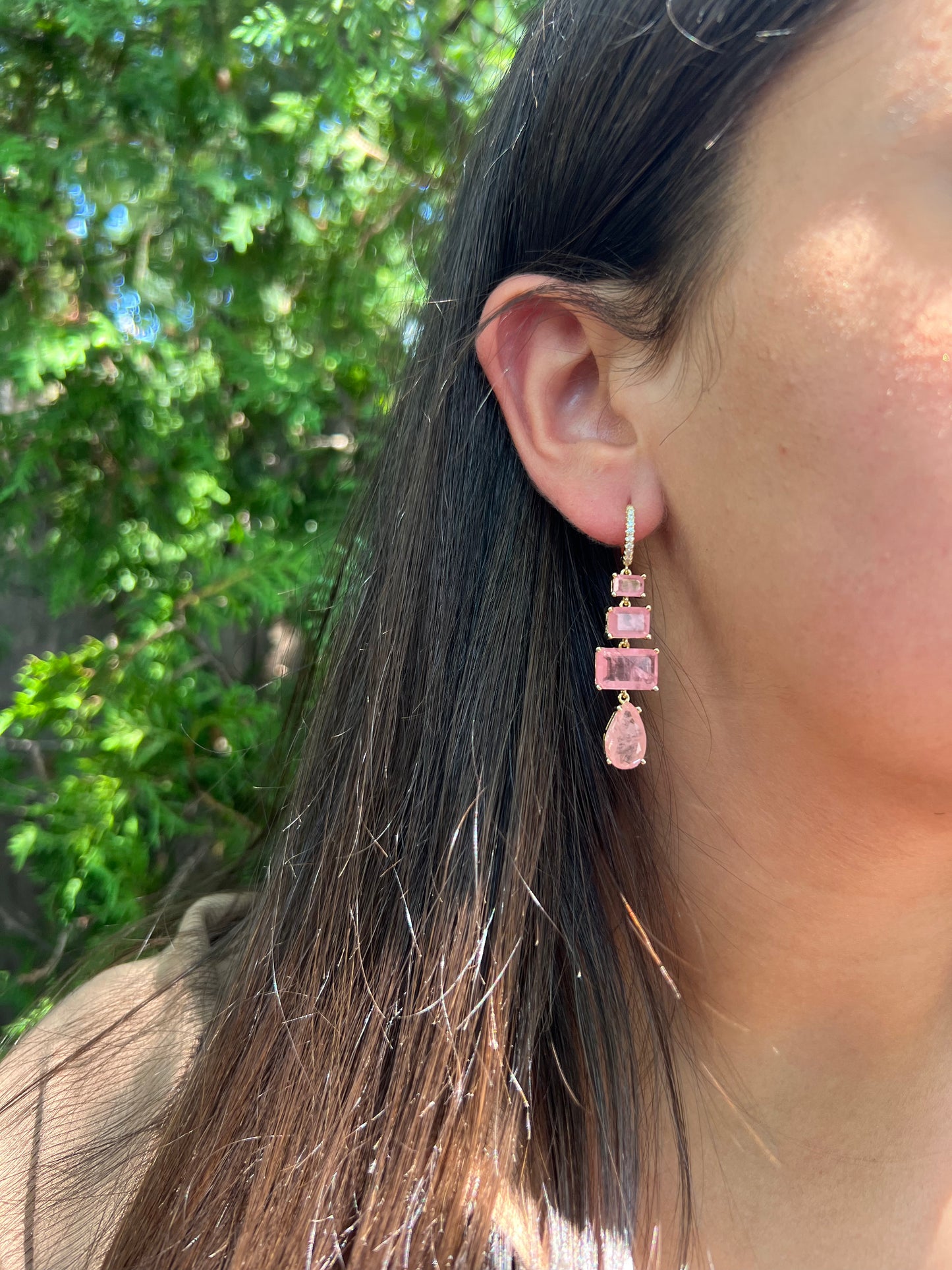 Shaped Pink Smokey Quartz Earrings