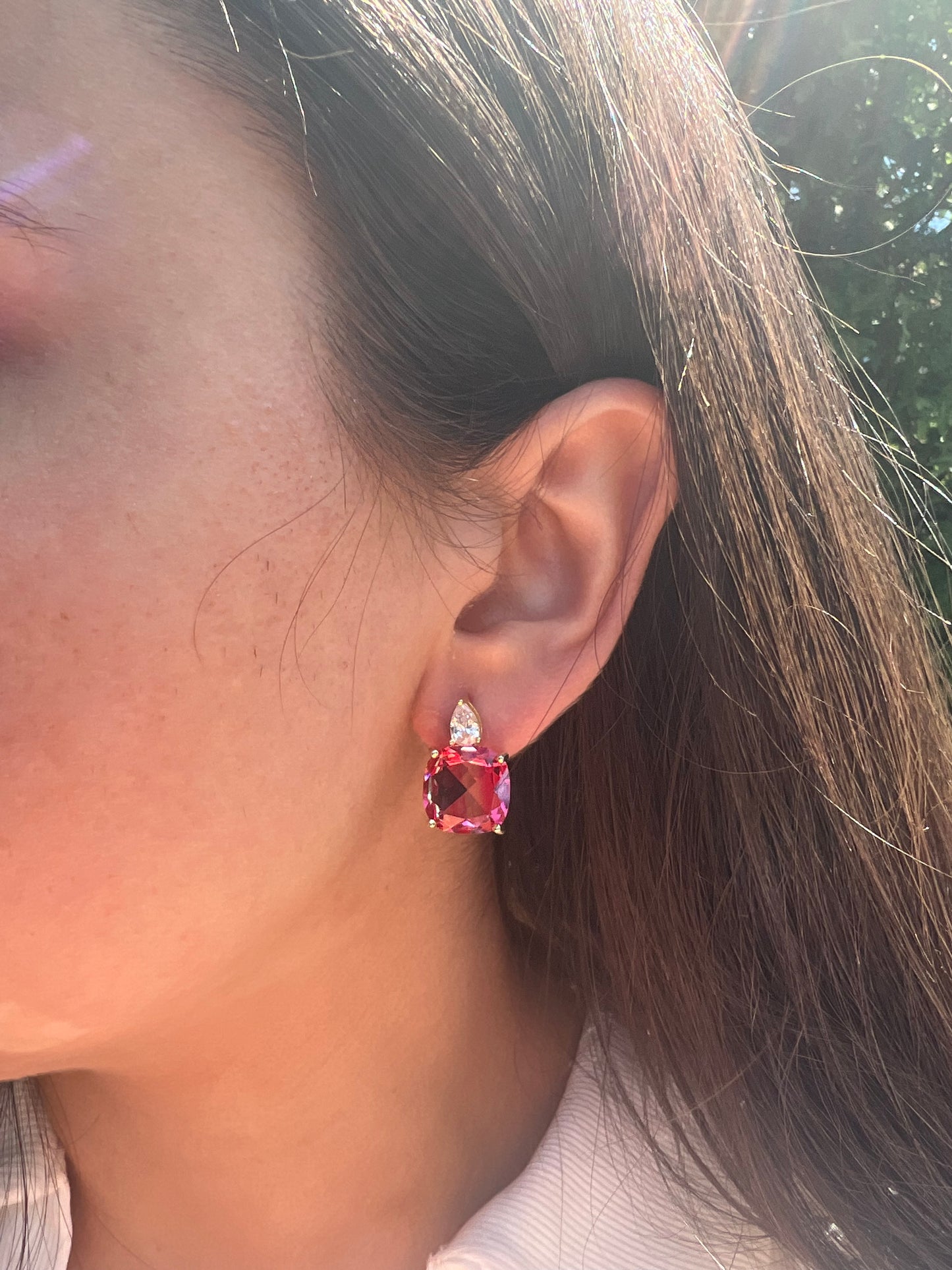 Rubellite Squared Earrings