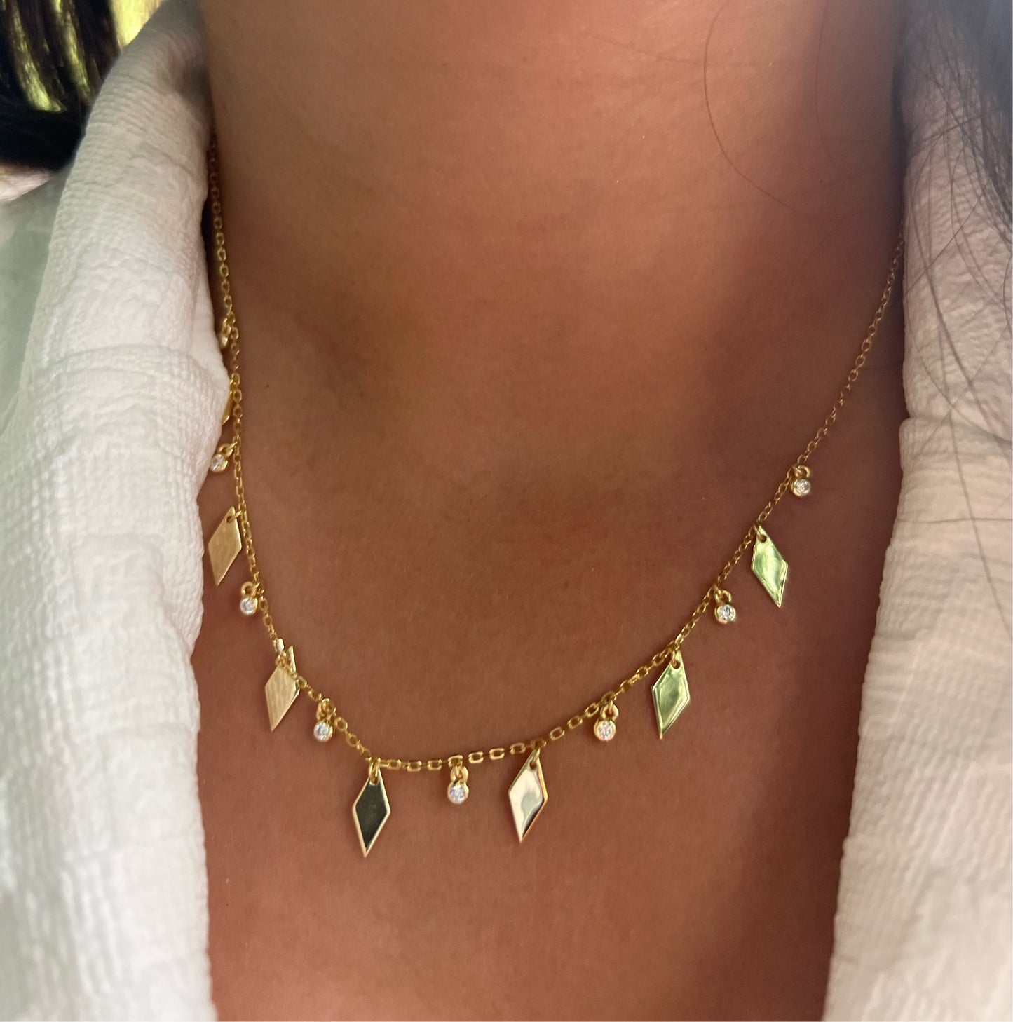 Hanging Gold cz Bazel Choker Necklace