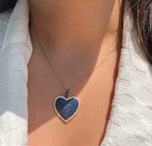 Blue CZ Heart Necklace