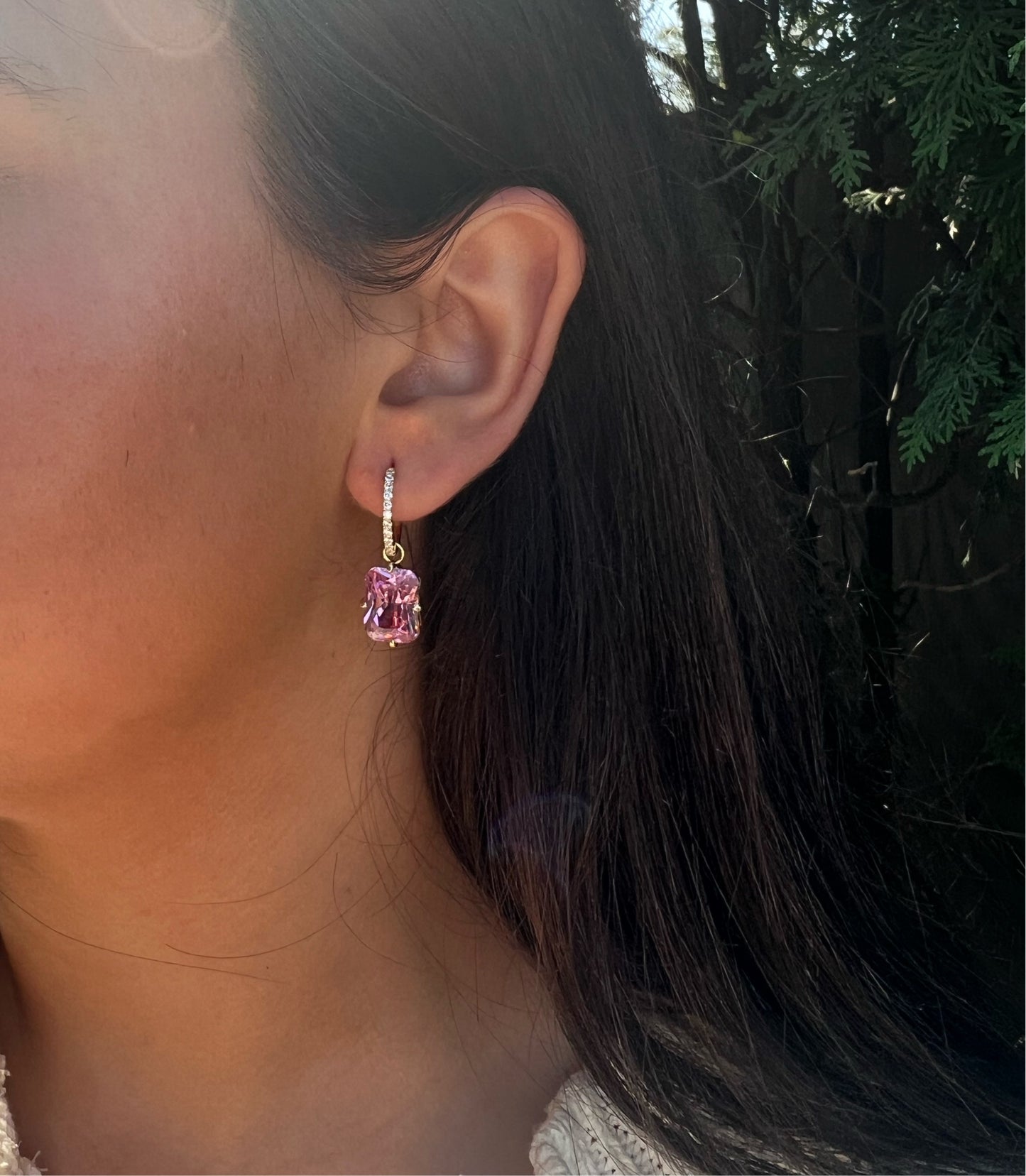 Pink Sapphire Trendy Hoop Earrings