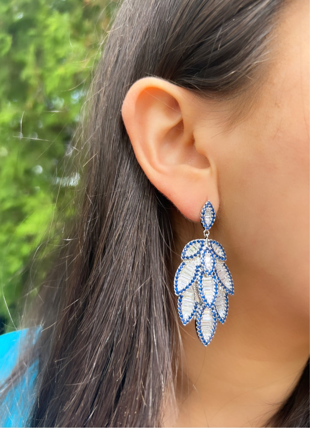 Blue Sapphire Feather Earrings