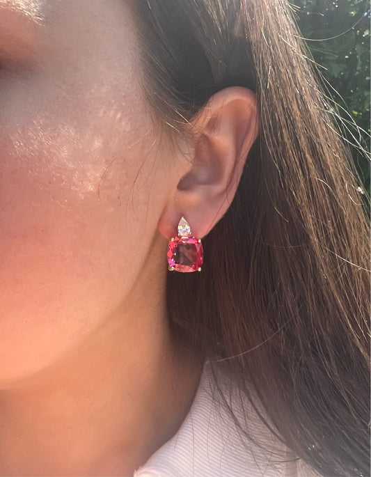 Rubellite Squared Earrings